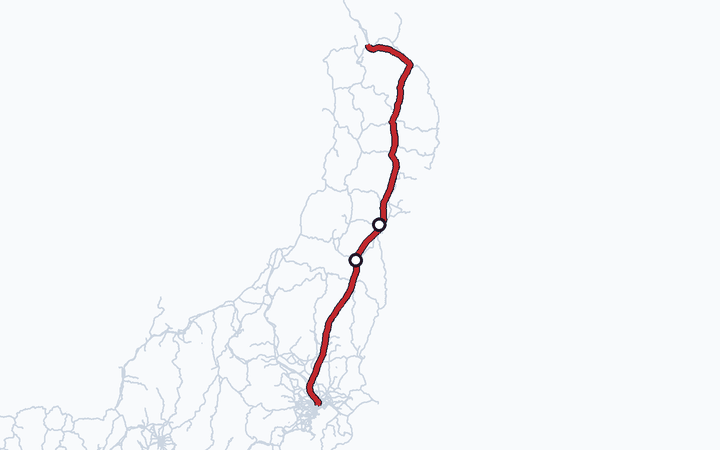東北新幹線（福島～仙台）の路線図（東日本旅客鉄道）