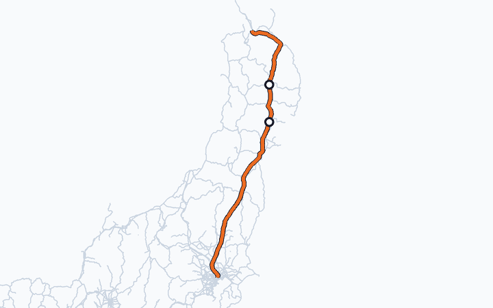 東北新幹線（一ノ関～盛岡）の路線図（東日本旅客鉄道）