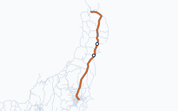 東北新幹線（仙台～一ノ関）の路線図（東日本旅客鉄道）
