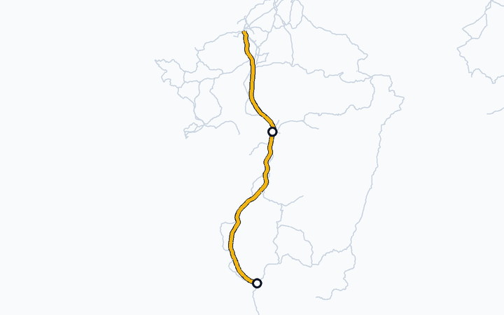 九州新幹線（熊本～鹿児島中央）の路線図（九州旅客鉄道）