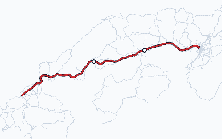 山陽新幹線（岡山～広島）の路線図（西日本旅客鉄道）